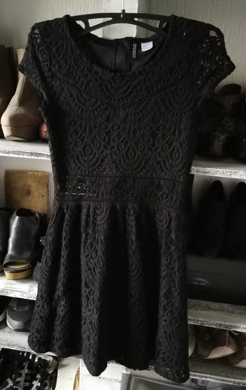 H&M Schwarzes Minikleid Häkel Romantic Spitze Skater Cutouts zauberhaft feminin Gothic Victorian