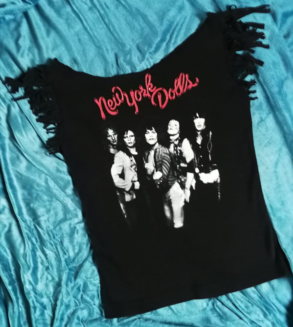 Bandshirt New York Dolls Custom Fransen Glamrock Glitter Hardrock Sleaze Rockchick