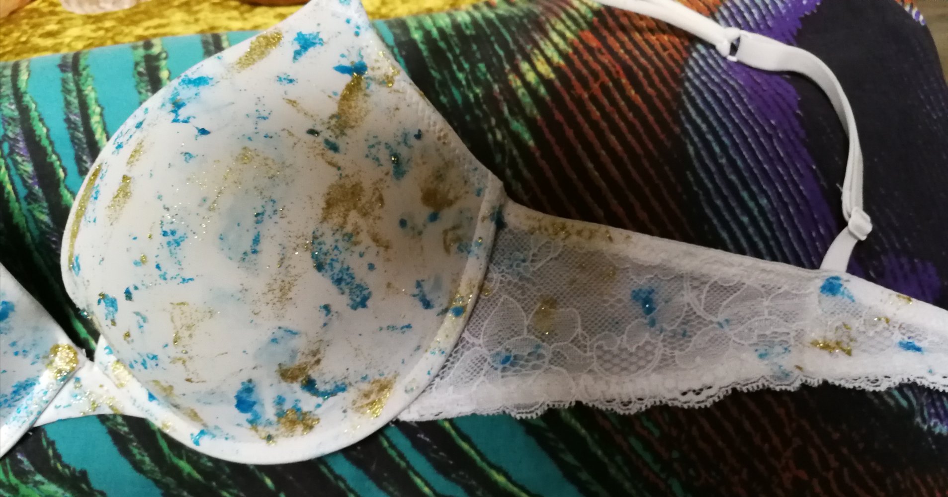 BH Büstenhalter Push-Up Spitzen-BH Goldglitzer Batik Muster Designer Lingerie