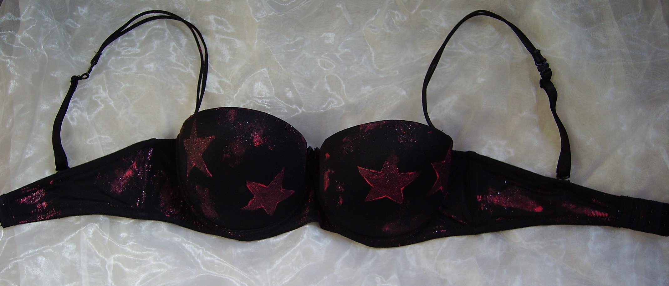 BH Push-Up sexy Lingerie Custom BH Bühnenoutfit Sterne Glitzer Glamour 75C Schalen-BH