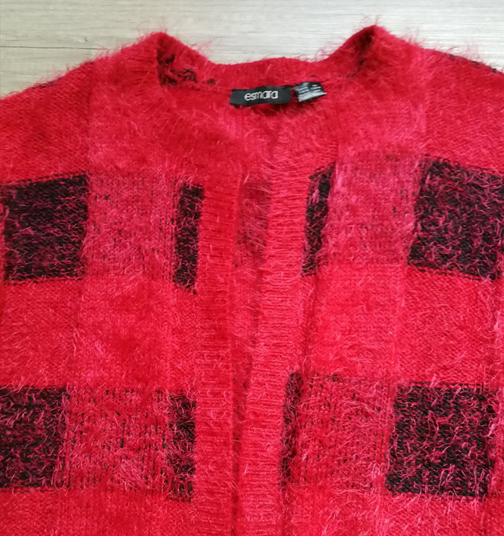 Strickjacke Cardiganz Longstrickjacke Kuscheljacke Jacke Checkers rot schwarz Longcardigan Wuscheljacke