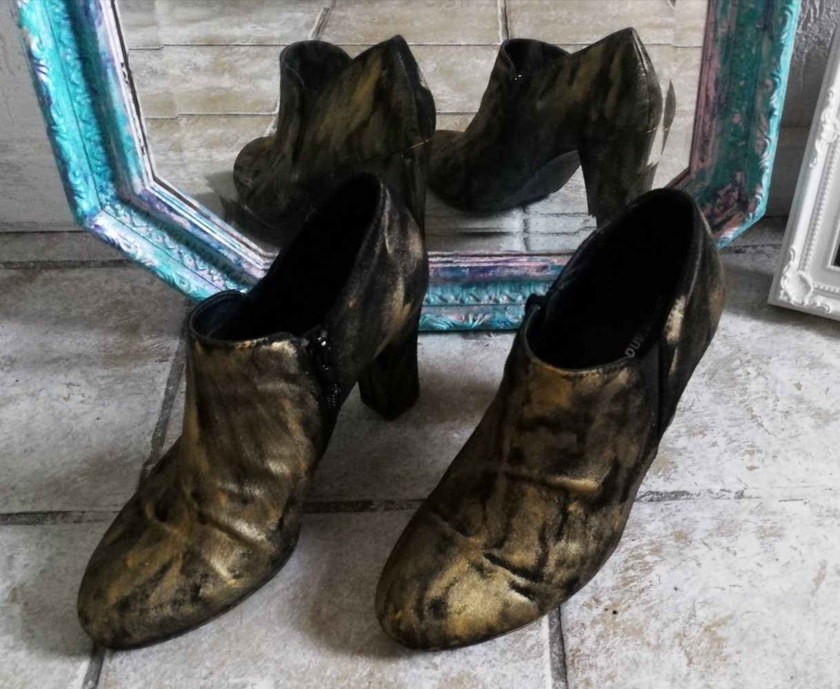 Gold-Designer-Kunstmuster Eyecatcher Custom-Pumps High Heels Stiefeletten