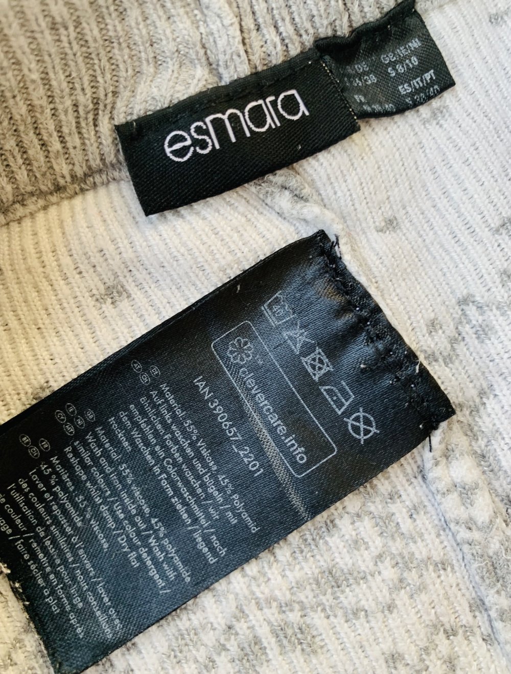 32/34 (36)/ 152, Leggings warm, Strick, Norwegermuster, grau-weiß