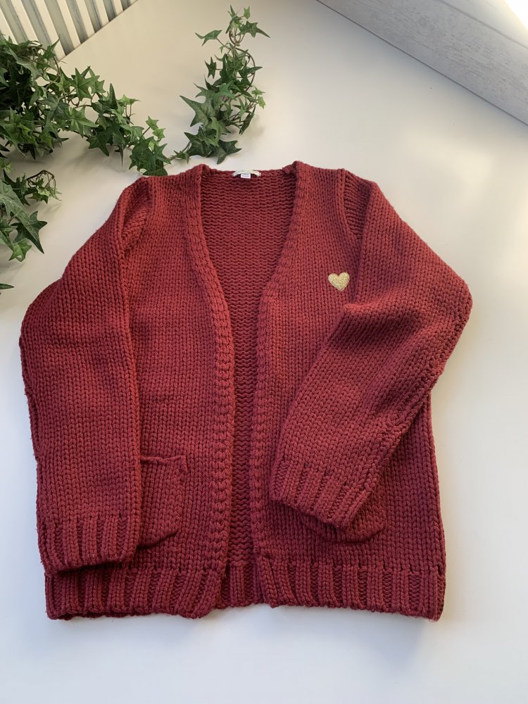 152, Grobstrickjacke/ Strickjacke Vertbaudet, dunkelrot