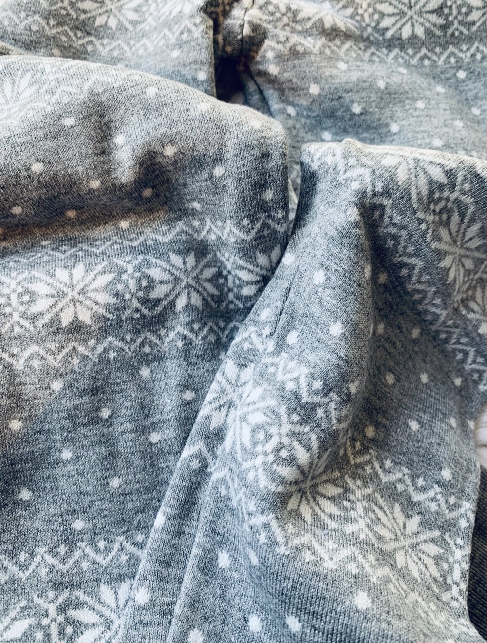 32/34 (36)/ 152, Leggings warm, Strick, Norwegermuster, grau-weiß