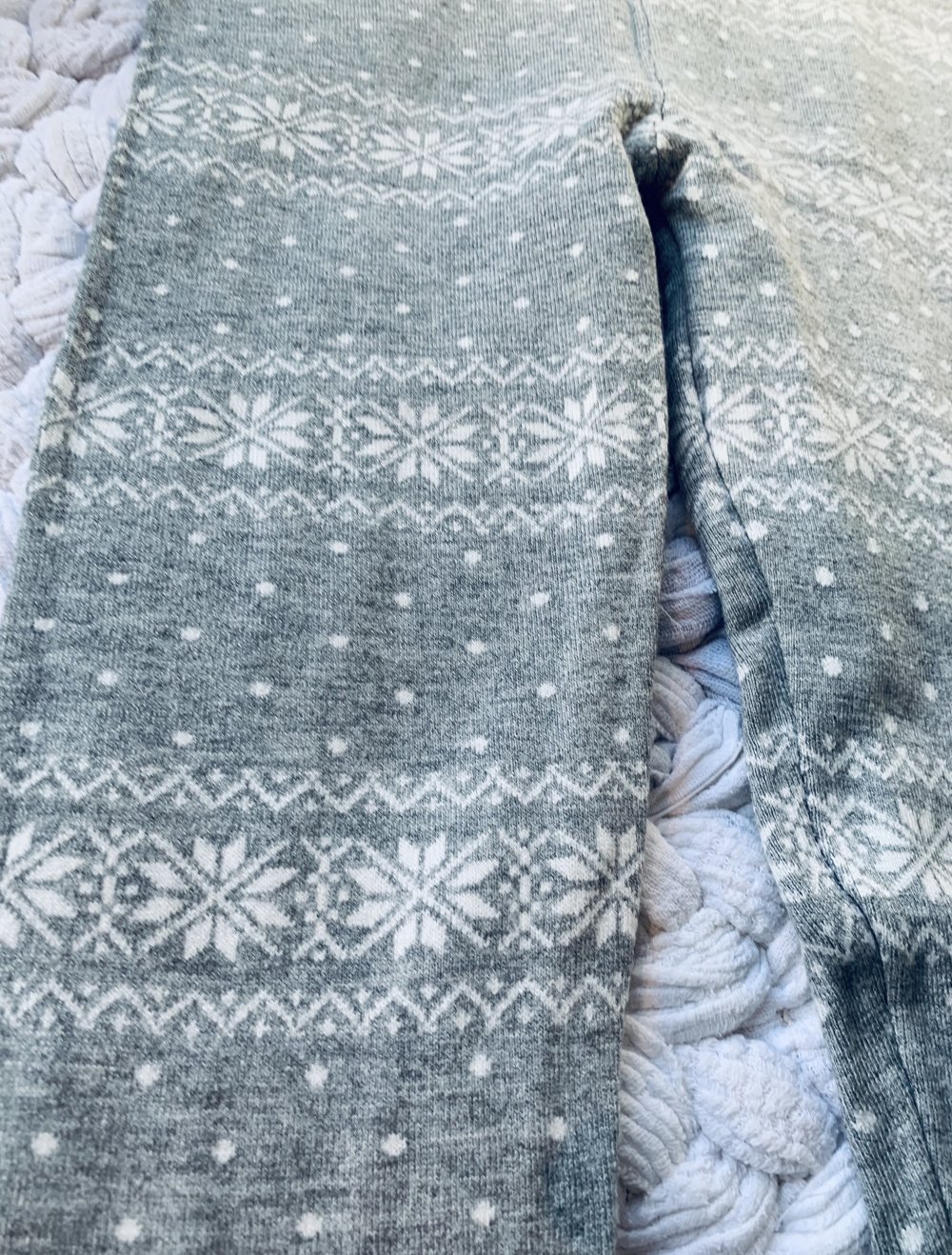 32/34 (36)/ 152, Leggings warm, Strick, Norwegermuster, grau-weiß
