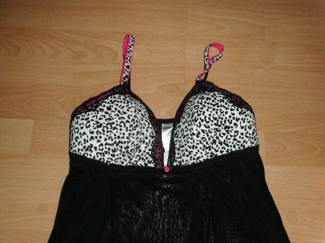 Negligé von Censored, schwarz, mit Leomuster, Gr. 38/40
