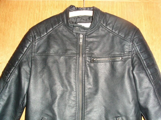 Bikerjacke von Jack & Jones, schwarz, Lederoptik, Gr. M