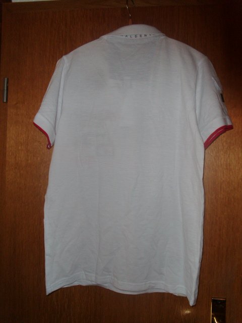 Poloshirt von Geographical Norway, weiß mit Motiven, Gr. L