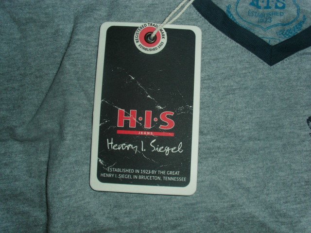 Langarmshirt von H.I.S. hellgrau mit Motiv, Gr. L mit Etikett