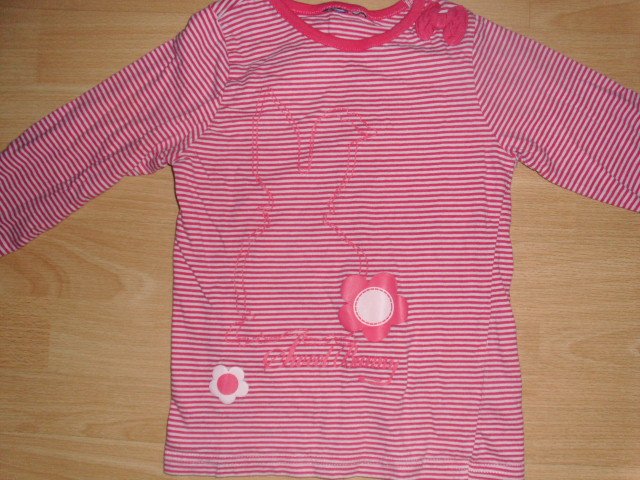 Langarmshirt von Lupilu, pink geringelt mit Motiv, Gr. 110
