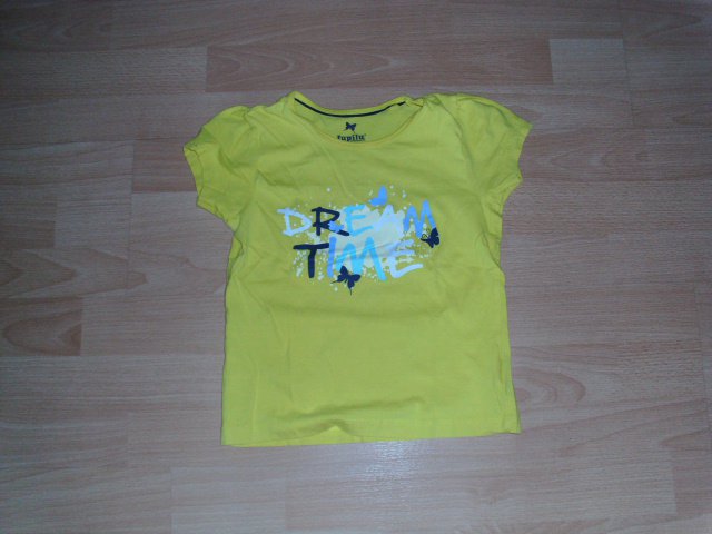 T-Shirt von Lupilu, gelb mit Schriftzug, Gr. 110/116