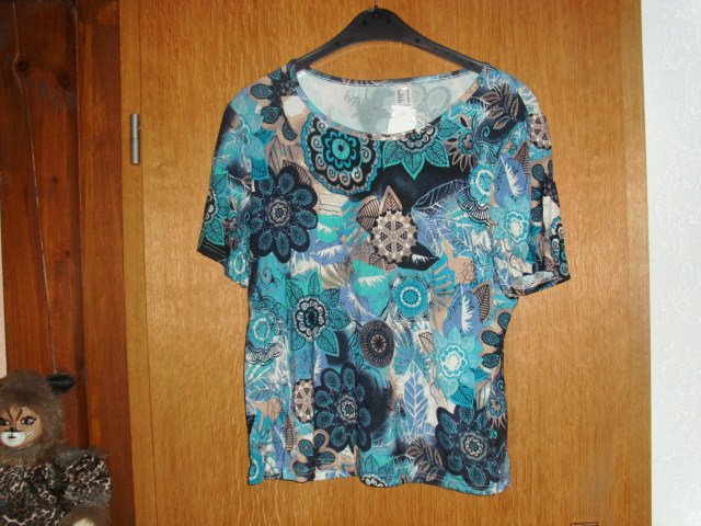 T-Shirt, türkis, blau, beige, Gr. 44