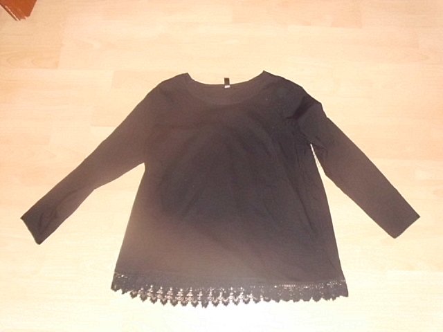 Langarmshirt von Rainbow, schwarz mit Spitze, Gr. 44/46