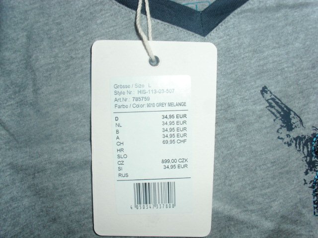 Langarmshirt von H.I.S. hellgrau mit Motiv, Gr. L mit Etikett