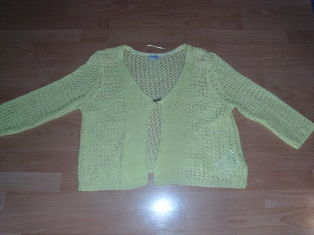 Bolerojacke von Gina Laura, hellgelb mit Lochmuster, Gr. 46/48
