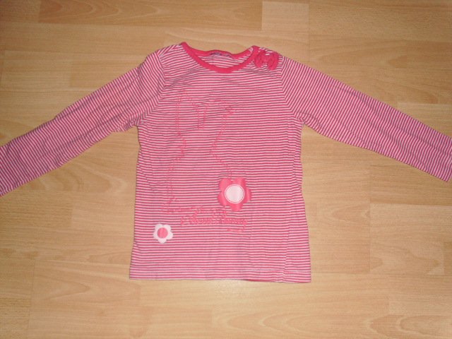 Langarmshirt von Lupilu, pink geringelt mit Motiv, Gr. 110