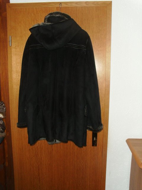 Lederimitatjacke von Mainpoll, mit Kunstfell, schwarz, Gr. 46