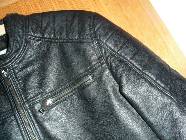 Bikerjacke von Jack & Jones, schwarz, Lederoptik, Gr. M