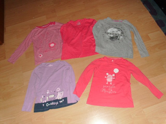 10 Mädchen Langarmshirts, mit Motiven, Gr. 110/116 + Zugabe