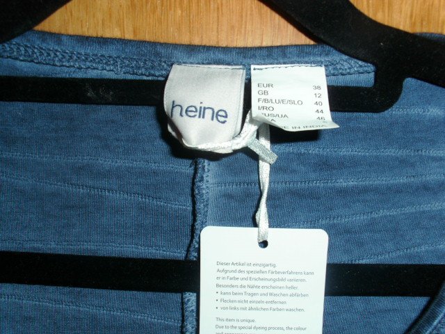 Longshirt von Heine, blau mit Applikation, Gr. 38 mit Etikett