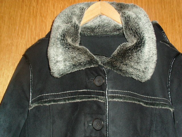 Lederimitatjacke von Mainpoll, mit Kunstfell, schwarz, Gr. 46