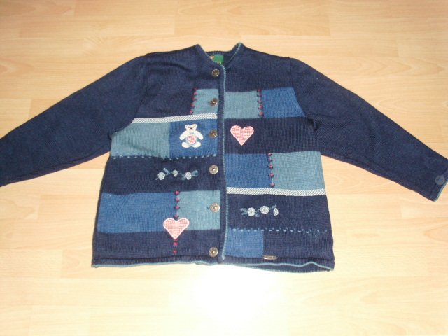 Strickjacke von Giesswein, blau mit Motiven, Gr. 42