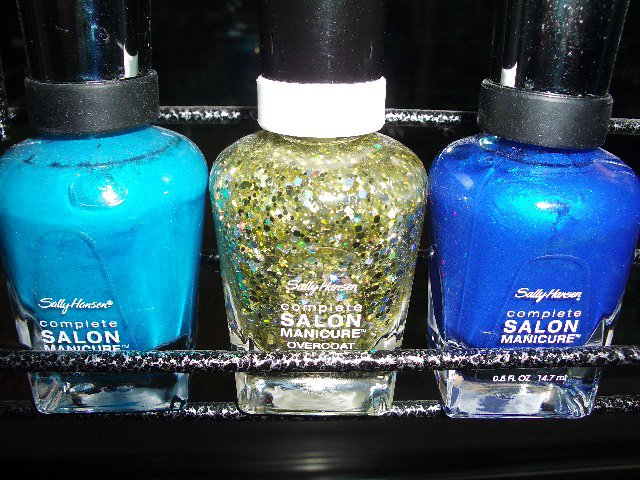 3 x Sally Hansen  Nagellack  Blau + Glitter    Wie neu!