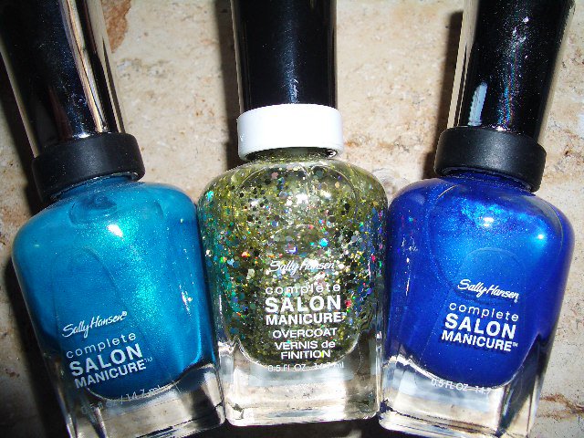 3 x Sally Hansen  Nagellack  Blau + Glitter    Wie neu!