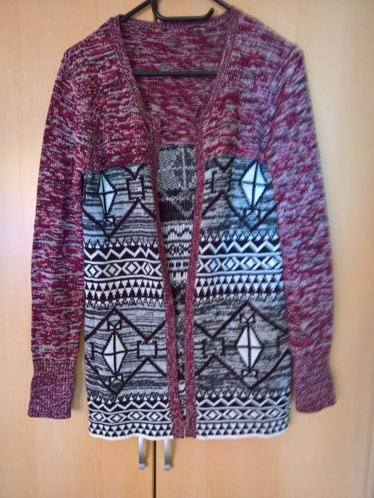 Cardigan 34 XS rot grau weiß schwarz