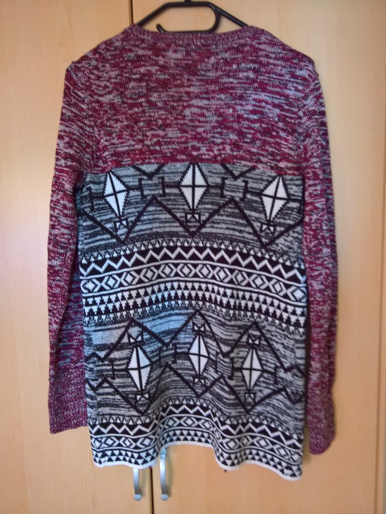 Cardigan 34 XS rot grau weiß schwarz
