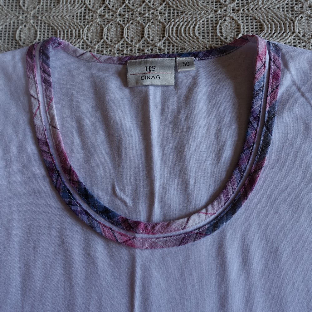 Top, Trägerhemd, Hemd, Shirt, weiß mit buntem Paspelrand, Gr. 50