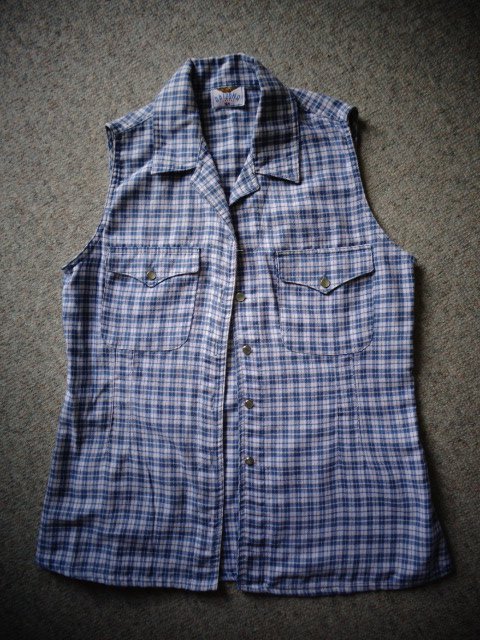 #Bluse Jeansbluse Karo-Bluse ärmellos kariert Gr. 164 Arizona