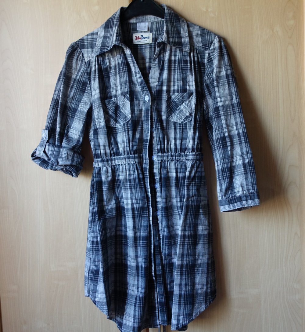 Vintage - Bluse - Stretch-Longbluse, Gr. 34 bzw. ca. Gr. XS, schwarz kariert