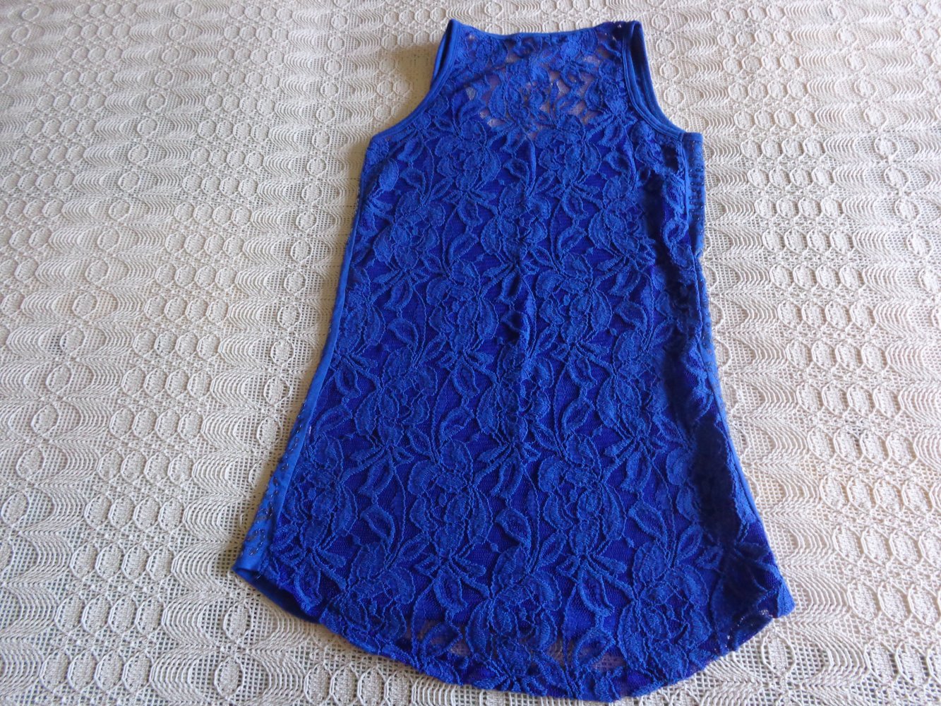 Vintage - Top, Longtop, ca. Gr. 34/36 bzw. ca. Gr. XS/S, royalblau, Pailletten