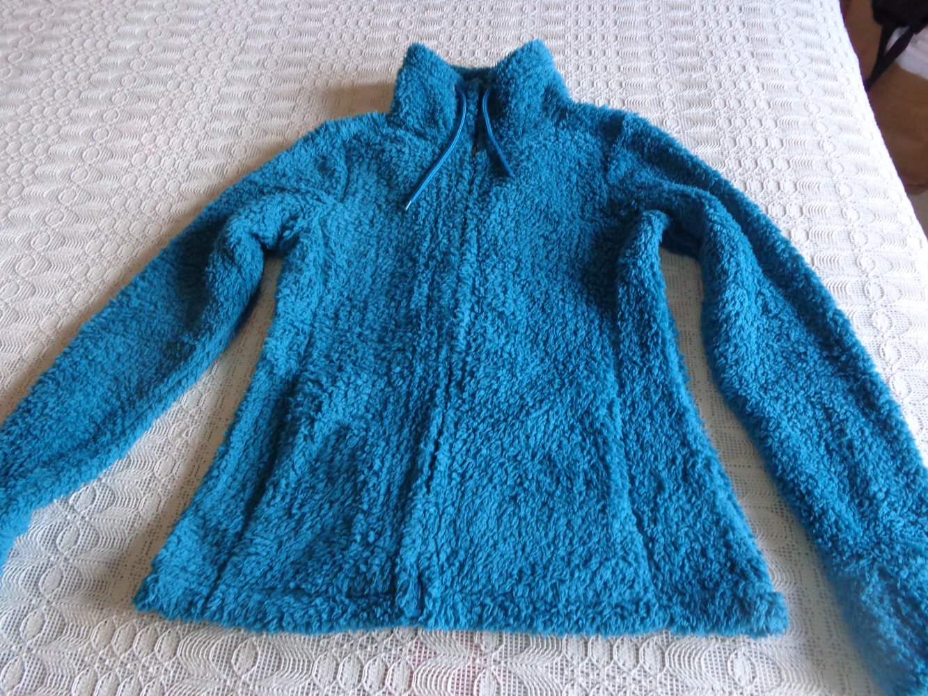 Teddyplüschjacke, Stehkragen, Gr. S bzw. ca. Gr. 36, smaragdfarben, RV