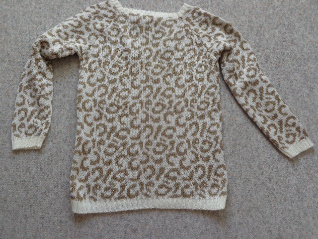 #Strick - Pullover, ca. Gr. S bzw. ca. Gr. 36, keine Gr.-Angabe, wollweiß/gold/braun