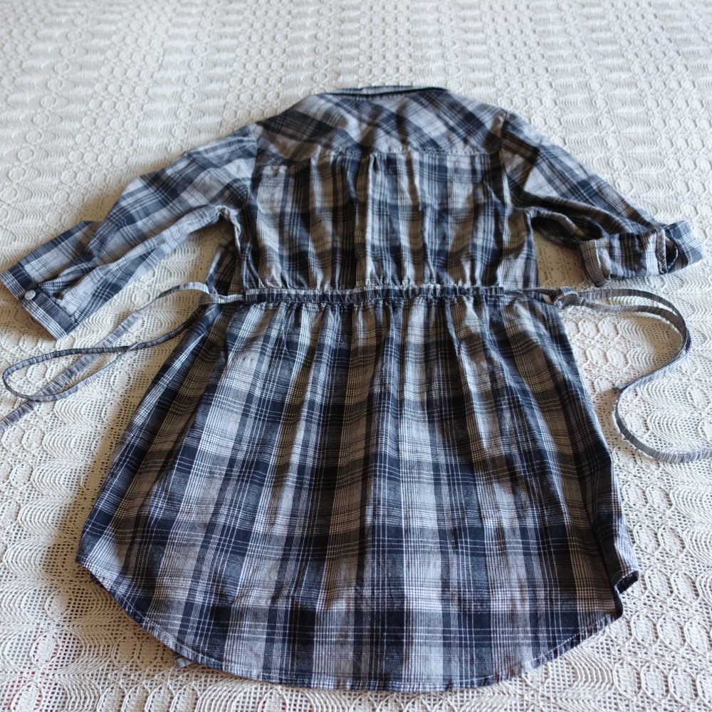 Vintage - Bluse - Stretch-Longbluse, Gr. 34 bzw. ca. Gr. XS, schwarz kariert