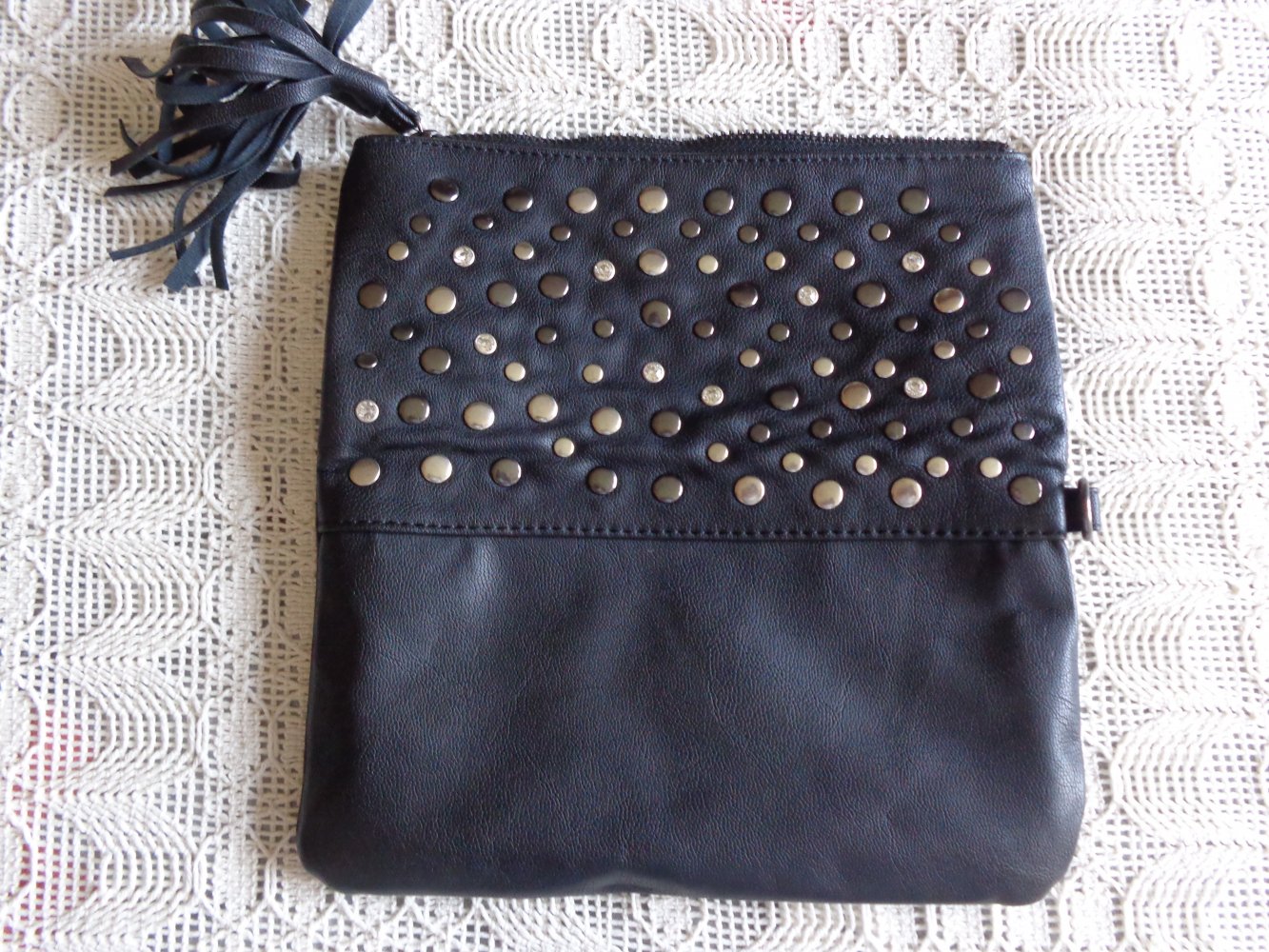 Clutch, Lederimitat, schwarz, umschlagbar, Bijou Brigitte