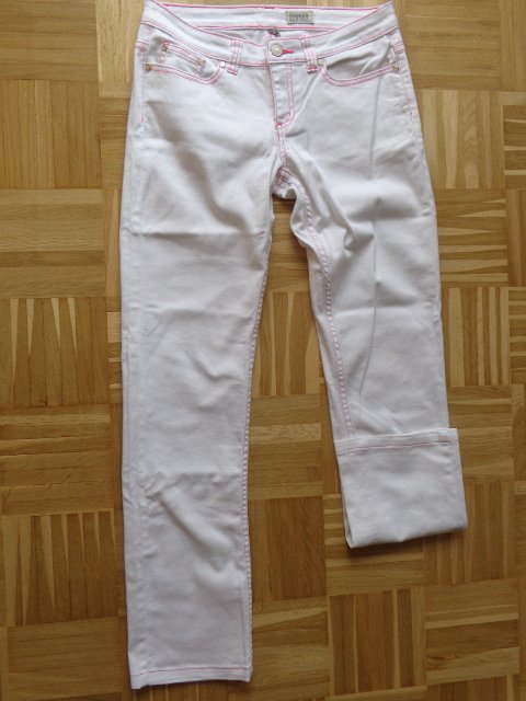#Hose Jeans Gr. L bzw. ca. Gr. 38/40?, weiß mit pink