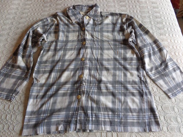 #Vintage - Schlafanzugjacke, Karo-Pyjamajacke, Gr. 34, grau-kariert