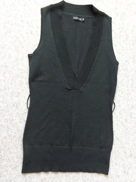#Strick - Longpullunder, Feinstrick, Gr. S bzw. Gr. 36, schwarz, V-Ausschnitt, Strickgürtel