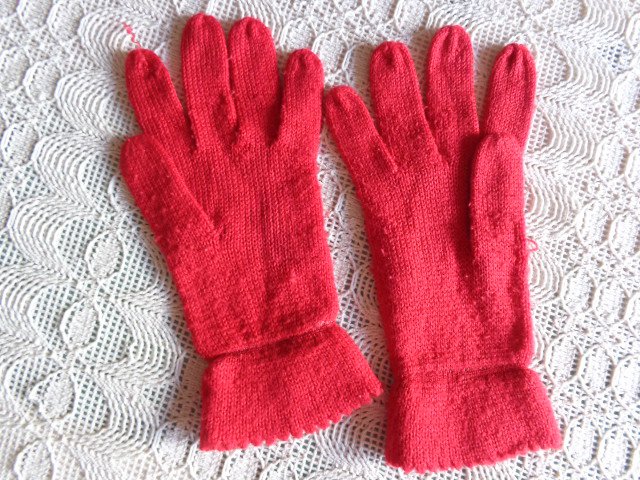 #Vintage - Handschuhe, Fingerhandschuhe, Strickhandschuhe, rot, mit Lochmuster