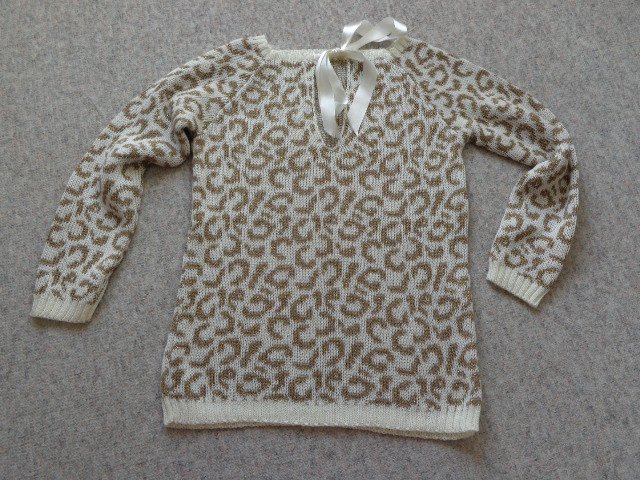 #Strick - Pullover, ca. Gr. S bzw. ca. Gr. 36, keine Gr.-Angabe, wollweiß/gold/braun