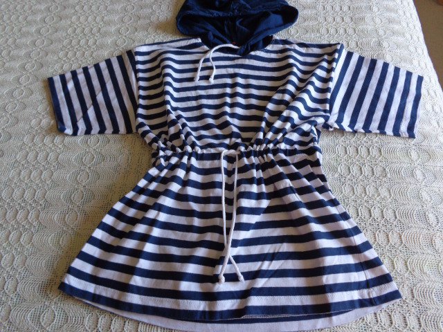 #Shirt Kapuzenshirt Hoodie ca. Gr. 140 marineblau-weiß-gestreift