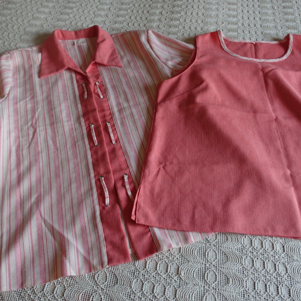 Set - 2-Teiler mit Leinenanteil, Bluse und Top, 3/4 Arm-Bluse, Blusenjacke, Top, Gr. XL ca. 48