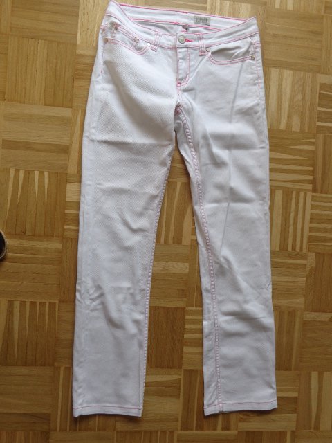 #Hose Jeans Gr. L bzw. ca. Gr. 38/40?, weiß mit pink