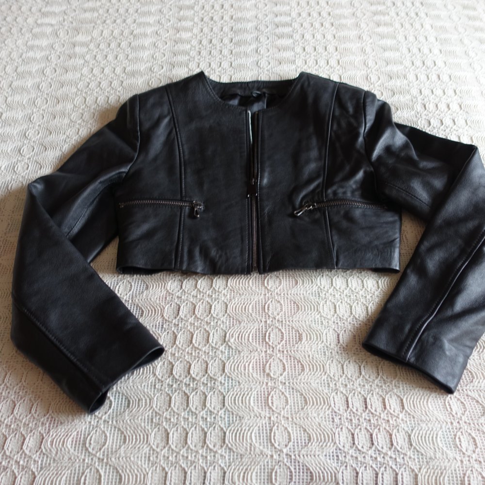 Jacke, Bolero, echt Leder, ca. Gr. 34/36 bzw. ca. Gr. XS/S, neu, nicht getragen, schwarz