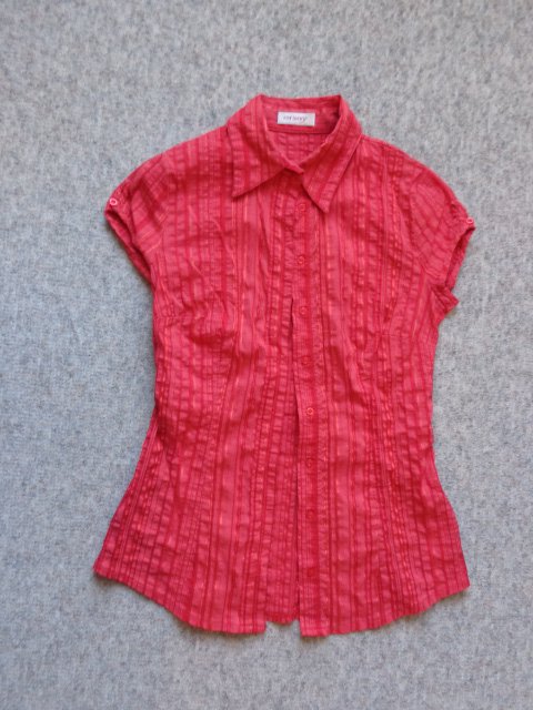 #Kurzarmbluse Bluse Kurzarm rot, gestreift, Gr. 34 gekrinkelt, Orsay