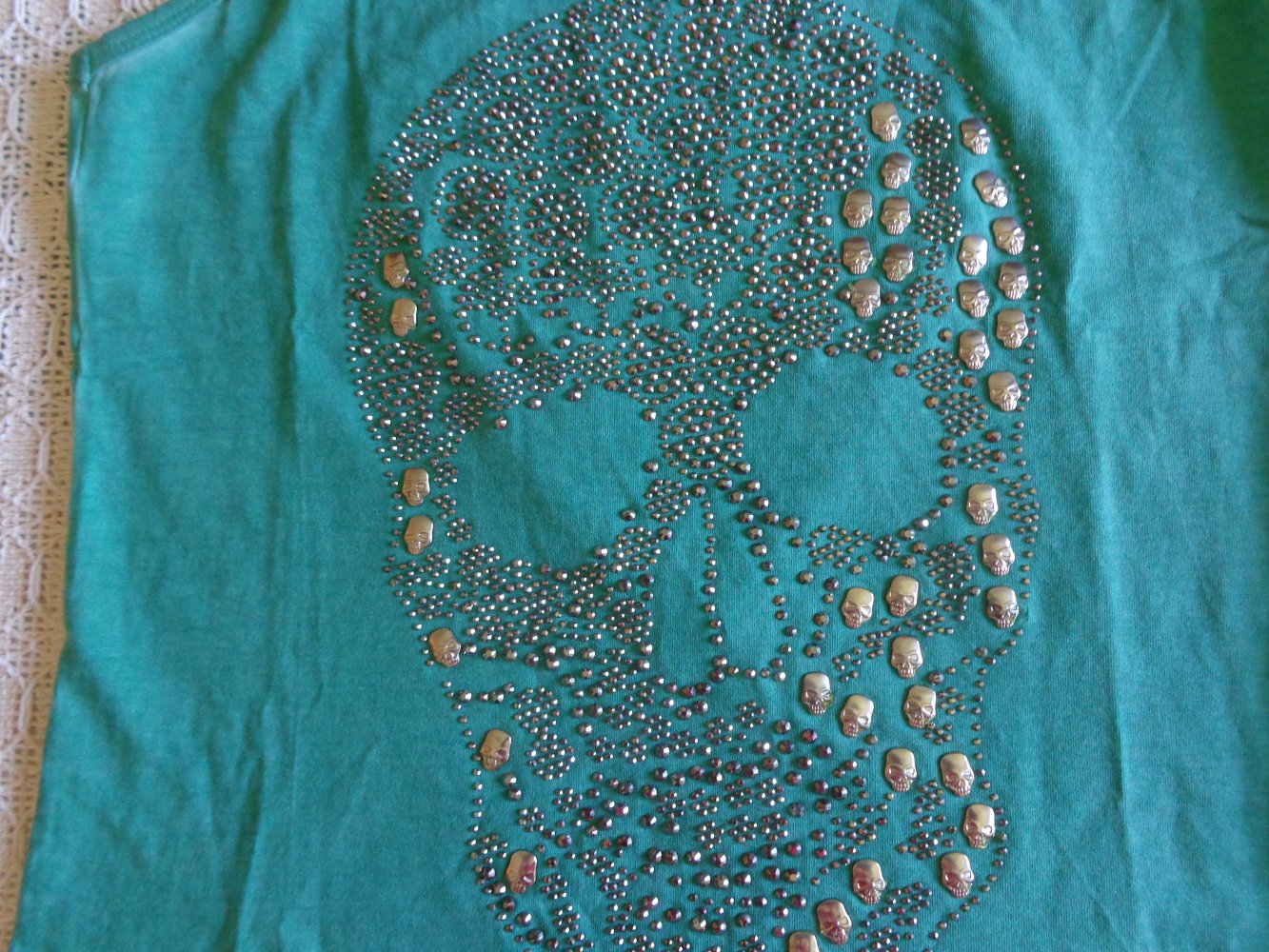 Vintage - Top, Shirt, Gr. S bzw. ca. Gr. 36, grün, Totenkopf